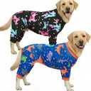 XPUDAC 2 Pack Dog Pajamas for Large Sized Dog, 4-Way Stretch Soft Dog Onesie Lightweight Warm Pet Clothes Jammies for Large Breeds Dinosaur Print, 8XL (8X-Large(Chest-39.4" Back-28.3" Neck-20.5"))