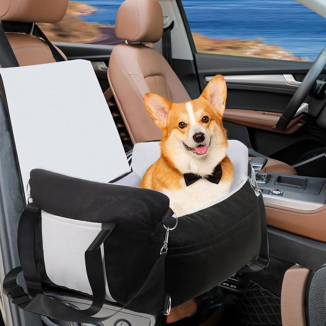 Dog Car Seat for Small Medium Sized Dogs, Cat Dog Booster Car Seat with Seat Belt,Detachable Soft Front Pet Puppy Cars seats,Washable dog seats for cars,Travel cat car Carrier Bed with Storage Pockets (Large, Black)