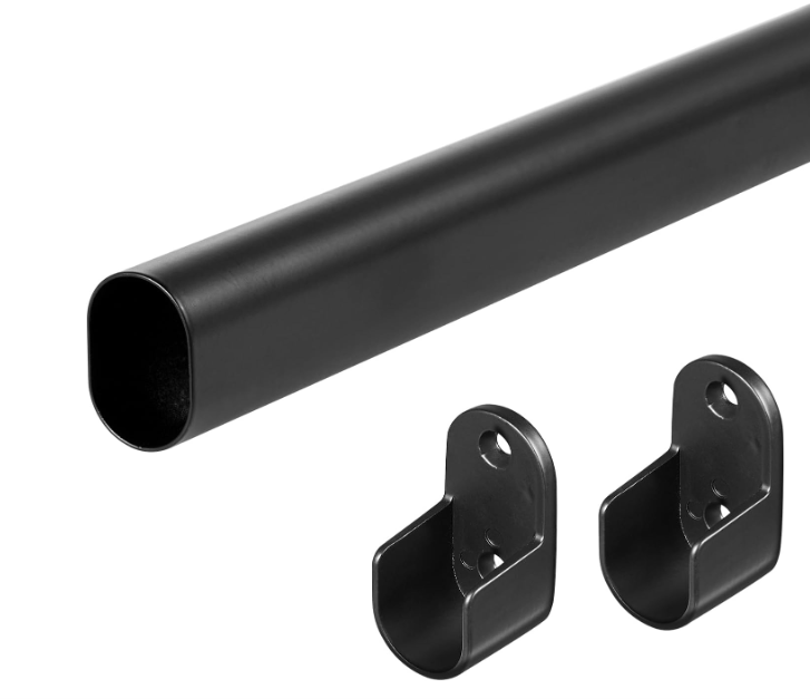 Oval Closet Rod for Hanging Clothes Adjustable Closet Rods 18 to 40 Inch Heavy Duty Black Poles Bar Closet Rod Expandable for Wardrobes Laundry RV
