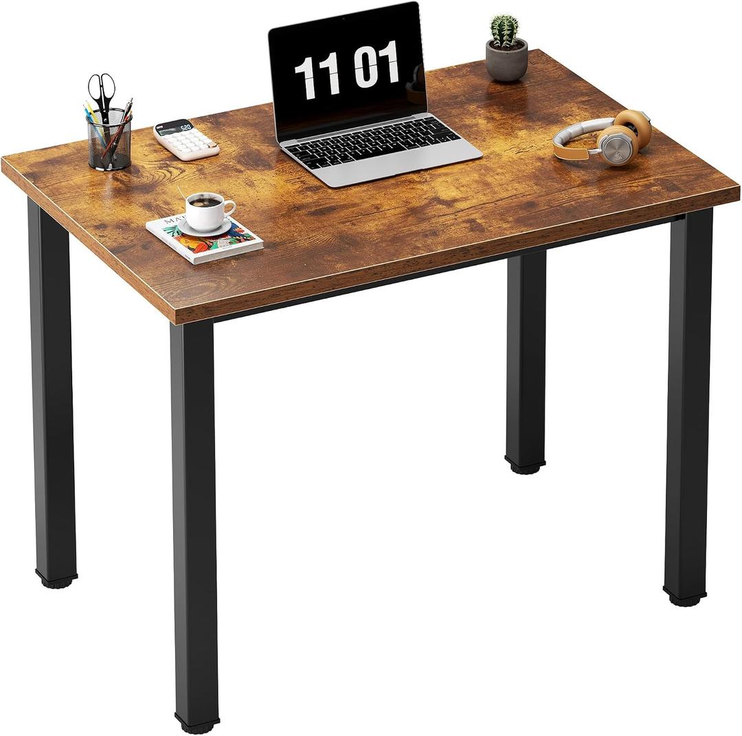 Need Small Desk, 31.5 inch Sturdy Writing Desk for Small Spaces, Computer Desk Teens Desk Study Table Laptop Desk Home Ofice Desk, Black Metal Frame, Rustic Brown