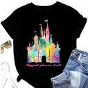 New Magical Shirt for Women Magic Kingdom Tshirt Cute Castle Graphic Tee Cute Holiday Family Vacation Tops for Women (Black-7,Medium)