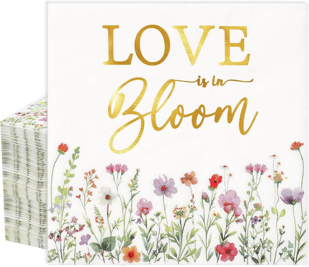 50pcs Love Is in Bloom Floral Bridal Shower Napkins Colorful Wildflower Paper Napkins Floral Flower Themed Bridal Shower Decorations for Wedding Bachelorette Engagement Party