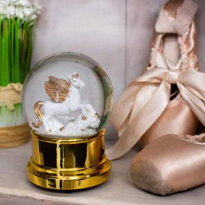 Elanze Designs Flying Unicorn 100MM Sturdy Wind Up Musical Glitter Water Snow Globe Figurine Decoration Plays Tune The Unicorn (Yellow)