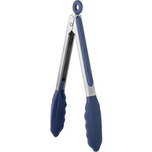 600°F Heat-Resistant Kitchen Tongs: U-Taste 9 in Silicone Cooking Tong with Firm Sealed Non-Stick Rubber Tips & Silicon Coated 18/8 Stainless Steel Handle & Smooth Lock for Serving Grill-Midnight Blue