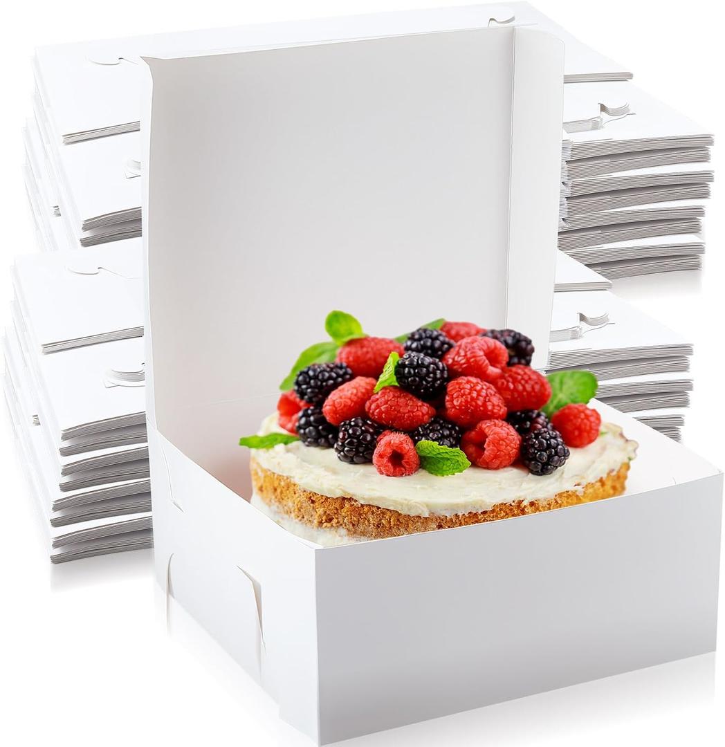 Ireer 50 Pack 14 x 14 x 6 Inch White Cake Boxes Cardboard Bakery Boxes for Pie Pastry Cookie