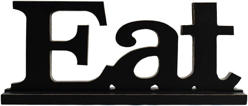 Linfevisi Black Wood Eat Sign Standing Block Letters Sign Rustic Freestanding Wood Word Decor Decorative Eat Table Sign Cutout Word Art Eat Shelf Decor (Black Eat Sign)