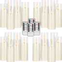 24-Pack Acrylic LED Flameless Pillar Candles with Remote & Timer, Battery Powered - Perfect for Indoor/Outdoor Decor,Wedding,BBQ and Gift - Easily Create a Magical Atmosphere.(Ivory)