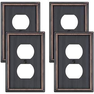 4 Pack Oil Rubbed Bronze Outlet Cover, Decorative Wall Plate for Electrical Outlets, Solid Zinc Alloy Switch Plates and Outlet Covers 1-Gang Duplex Receptacle Covers Wall Plates