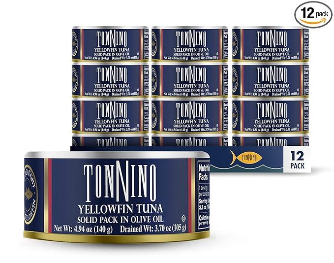 Tonnino Tuna Fillets Low Calorie and Gluten Free Yellowfin Canend Premium Tuna in Olive Oil 4 Oz (12 pack) (EXP 04/30/29)