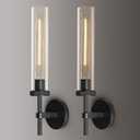 Modern Black Wall Sconces Bathroom Vanity Light Fixtures, Glass Tube Wall Sconces Set of Two, sconces wall lighting indoors, Wall Lights for Mirror, Living Room, Bedroom, Hallway (including bulb) Black, 20in