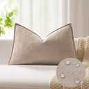 Kevin Textile 14x24 Inch Lumbar Pillow Cover 1 Pack Soft Boucle Textured Decorative Waterproof Rectangle Cushion Elegant Accent Pillow for Couch Sofa Chair Bed Home Decor Indoor Outdoor Khaki