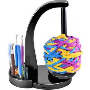 ULOI Crochet Yarn Holder - Upgrade with Crochet Accessories Storage Attachment, Magnetic Wooden Yarn Storage for Knitting Accessories, Perfect for Crocheting and Knitting Projects, Ebony Finish