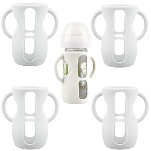 4 Pack Silicone Sleeves for Avent Natural Glass Baby Bottles, Silicone and Easy-Grip Handles for Drop Protection, Compatible with Philips Avent 4/8 OZ Glass Bottle (Milk White, 8 OZ)