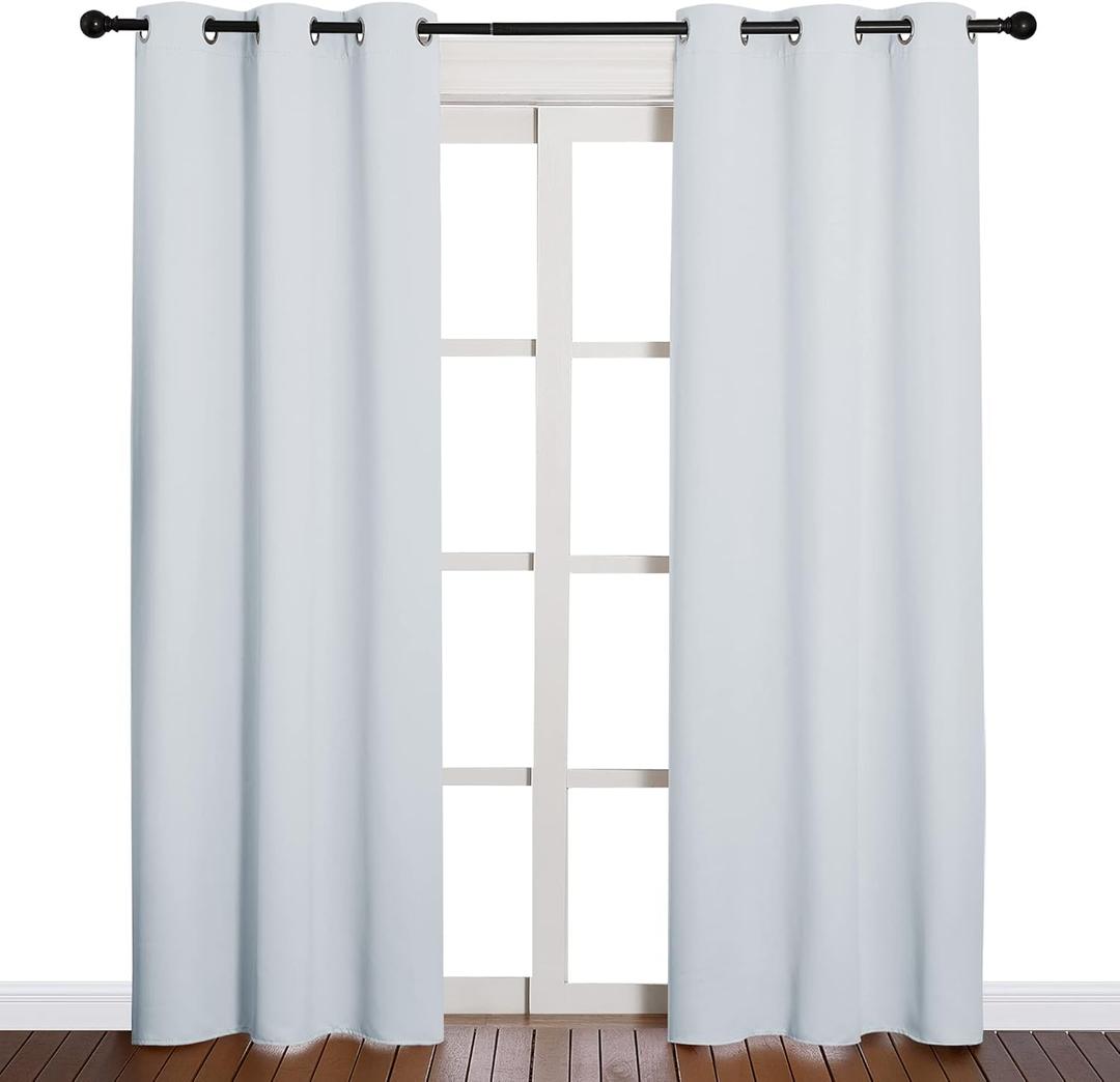 NICETOWN Easy Care Solid Thermal Insulated Grommet Room Darkening Curtains/Drapes for Bedroom (2 Panels, 42 by 84, Light Grey-Greyish White)