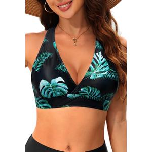 Tempt Me Women Halter Bikini Top Push Up Swimsuit Top Only (Black, L)