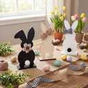 Pinkunn 3 Pcs Wooden Easter Table Decorations Signs Farmhouse Bunny Decor Signs Tabletop Centerpiece Black and White Easter Decor Farmhouse Spring Rustic Tiered Tray for Home Kitchen Office Party Gift