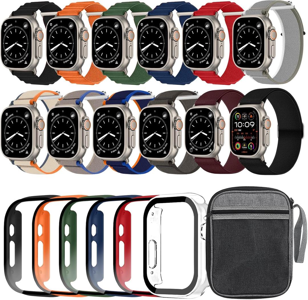 12 Pack Watch Band and 6pack Watchcase Compatible With Apple Watch Ultra 3 2/Ultra 49mm Bands, Nylon Band Organizer for iWatch Ultra 3 2/Ultra
