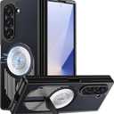 Jonwelsy Case for Samsung Galaxy Z Fold 5, Metal Radiator Design [Compatible with Magsafe] Back Cover with Foldable Stand, Camera Lens Protector Phone Cover for Samsung Galaxy Z Fold 5 (Black)