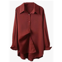 Women's Loose Chiffon Shirt Solid Color Long Sleeve Lapel Casual Buttons Blouses Tops L