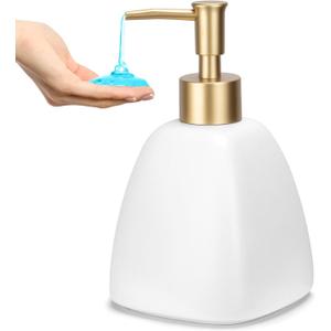Ceramic Hand Soap Dispenser Liquid for Bathroom, Lotion Dispenser with Rust-Proof Plastic Pump for Kitchen 500ml/16.9oz (pyramid, White)