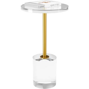 Acrylic End Table, Modern Minimalist Acrylic Side Tables, Clear Side Table for Living Room, Bedroom, Office, Drink Table (12" D x 12" W x 21" H, Gold)