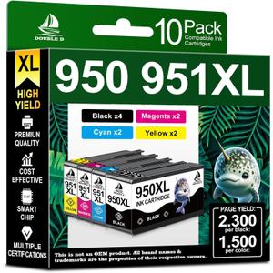 DOUBLE D 950 951XL Ink Cartridges Compatible for HP 950XL 951XL use with HP OfficeJet Pro 251dw 276dw 8100 8600 8610 8620 8615 8625 8630 Series (4BK, 2C, 2M, 2Y, 10 Pack)