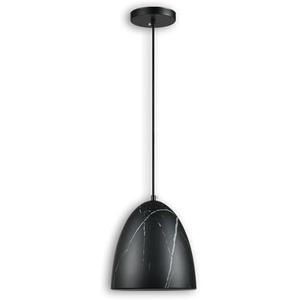 LUXWELL Modern Marble Pendant Light, 8.2"x7.9" Metal Hanging Light Fixture with Faux Black Stone Finish, 15"-72" Adjustable Line, E26 Socket for Office, Living Room, Dining Area – Midnight Stone