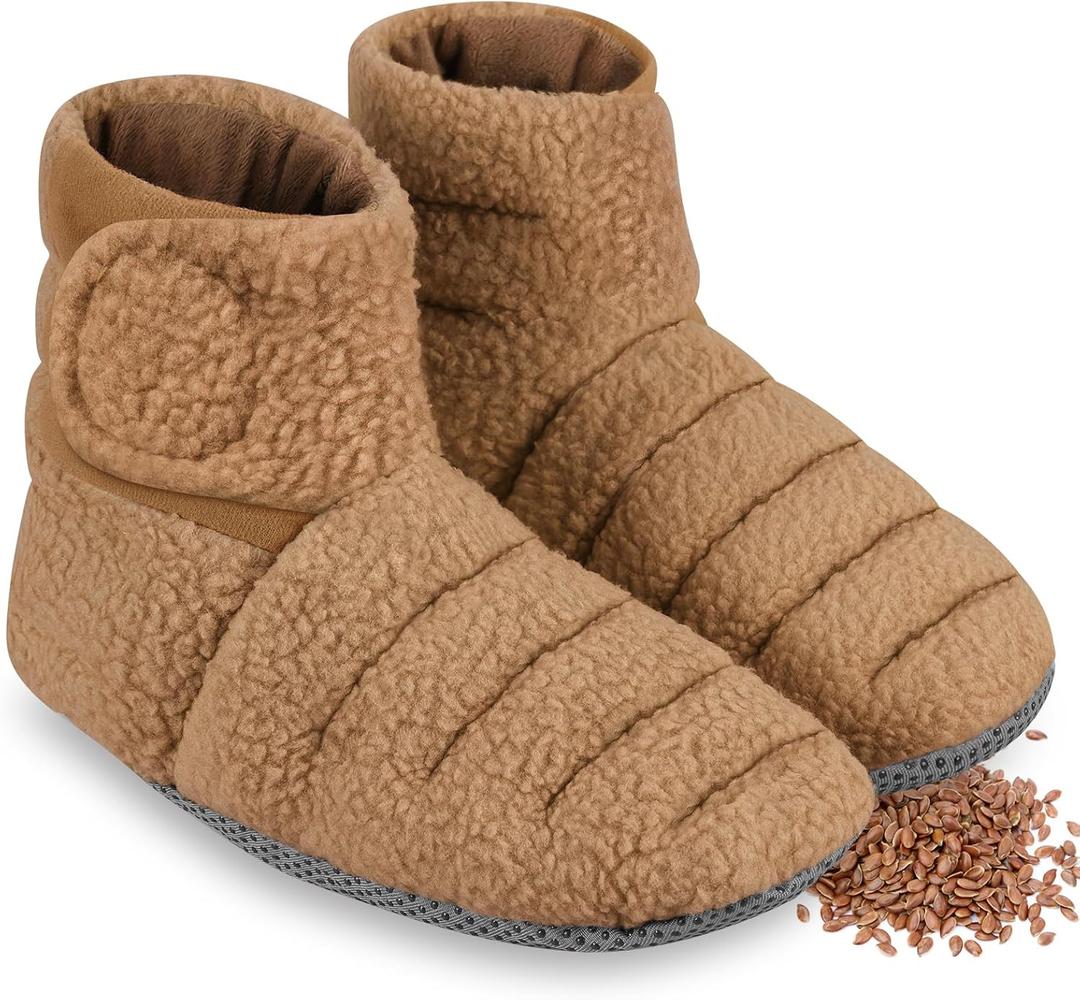 REVIX Microwavable Booties for Cold Feet with Moist Heat Therapy, Hot Feet Warmers for Relieving Foot Stiffness, Adjustable Fit & Non-Slip Heated Slippers for Women & Men, Mocha S