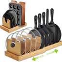 Pots and Pans Organizer for under Cabinet - Expandable Bamboo Pot Lid Organizer, Bakeware and Cutting Board Organizers, Drawer Pot Lid Holder Rack for Kitchen Organizers and Storage