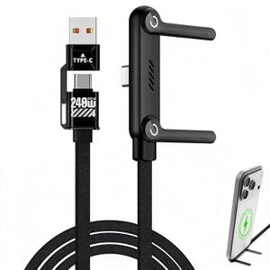 Invisible Holder Charger Cable, 240W PD Fast Charging Cable for Desk, USB-C to USB-C Cable with USB-A to USB-C Adapter with 360 Adjustable Metal Stand, 2 in 1 Holder Charger for Gaming, Office, Home