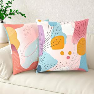 Throw Pillow Covers, 18x18 Inch Cotton Linen Pillow Cases Pack of 2, Decorative Bed Case for Couch Bedroom Sofa Living Room Patio, Farmhouse Modern Home Decor, Green Flower Cat