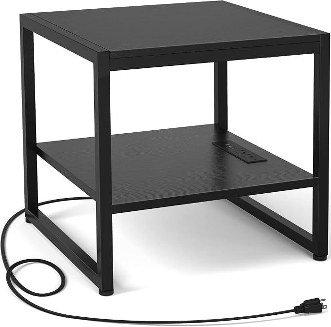 Homieasy End Table with Charging Station, 20" Mini Fridge Stand, Black
Square Side Table for Living Room, Small Table Stand & Fridge Table