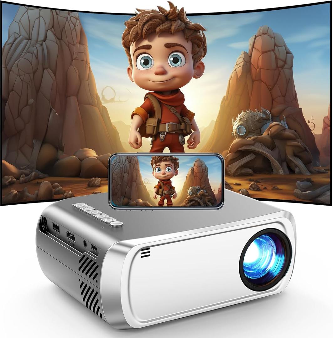 Mini Projector, iTJQ Portable Projector 1080P Supported for Indoor Outdoor Movies, Phone Projector Compatible with iOS/ Android, Laptop, TV Stick/ PS5, USB/HDMI/Type-C (Silver, VF370)