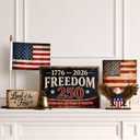 GlikCeil 6 Pcs 250th Anniversary America Table Decorations Vintage Patriotic Wood Table Centerpiece Rustic 1776-2026 USA Signs Eagle Figurine Mini USA Flag Liberty Bell for 4th of July Home Decor
