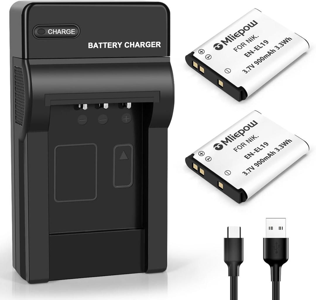 2 Pack EN-EL19 Battery (900 mAh) and USB Charger Compatible with Nikon A100, Coolpix S33,S100 S2800 S3200 S3300 S3500 S3600 S4100 S4200 S4300 S5200 S5300 S6500 S6600 S6800 S6900 S7000 Camera