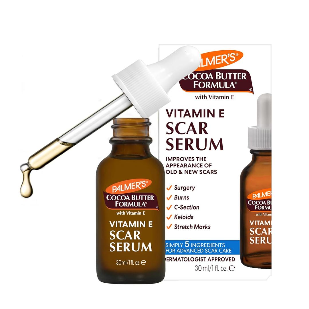 Palmer's Cocoa Butter Formula Scar Serum, Skin Brightening Oil for Face & Body, Concentrated Serum with Vitamin E, Fragrance Free, 1 Fl Oz