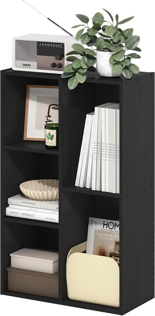 Furinno LUDER Book Shelf, 5-Cube Bookshelf, Reversible Bookcase, 9.4 x 19.5 x 31.5, Easy Assembly, for Living Room, Bedroom, Home Office, Blackwood