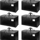 6-Pack Extra-Large Heavy-Duty Moving Bags with Reinforced Handles, Durable Zippers & Waterproof Material  Perfect for Space-Saving, Storage, Shipping and Travel (Black)