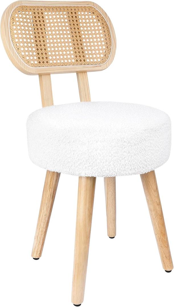 Rattan Dining Chair, Kitchen Dining Room Chairs, Mid Century Modern Boucle Chair, Stylish Upholstered Wood Accent Chair, Cute Sherpa Chair, Living Room Bar Stool Chair, Boho Makeup Vanity Chair, 1 Pc, 17.3 Inches X 17.7 Inches X 23.5 Inches