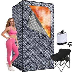 Sauna Box, Upgraded Large Size Portable Sauna for Home Spa with 3L 1300W Steamer, Big Folding Chair, 9 Levels Heat, Timer, Remote Control - Personal Full Body Steam Saunas Room Tent 3' x3' x5.9' Grey (Gray)