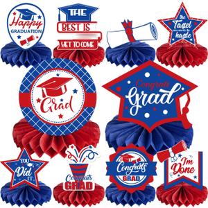 2025 Graduation Party Decorations 10PCS Red and Blue Graduation Honeycomb Centerpieces Class of 2025 Congrats Grad Table Centerpieces for Grad Party