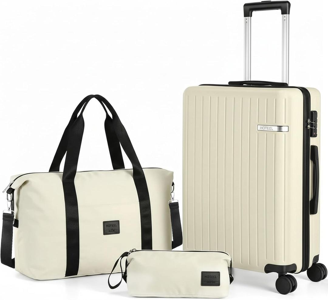 Hoteel Luggage Sets 3 Piece, Durable Suitcase Dual-Spinner Wheel TSA Lock, Lightweight Travel Hardshell PC+ABS Carry on Luggage for Men&Women, Beige(20in/GB/TB)