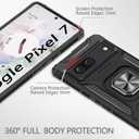 for Google Pixel 7 Case, Case for Google Pixel 7 with 3 Pcs Tempered Glass Screen Protector, Built in Magnetic Ring Kickstand Military-Grade Hard PC TPU Hybrid Shockproof Aromr Cover - Black