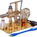 Hot Air Stirling Engine Motor Model,Stirling Engine Kit, Single-Cylinder Metal Stirling Engine External Combustion Engine Motor,DIY Hot Air Engine Gift of Air for Adults Desktop EducationalToy (Gold)
