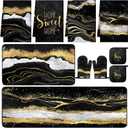 10 Pcs Marble Farmhouse Kitchen Decor Accessories Set Marble Kitchen Dish Towels Rugs Oven Mitts and Pot Holders Sets for Cooking Baking(Black Gold,Modern)