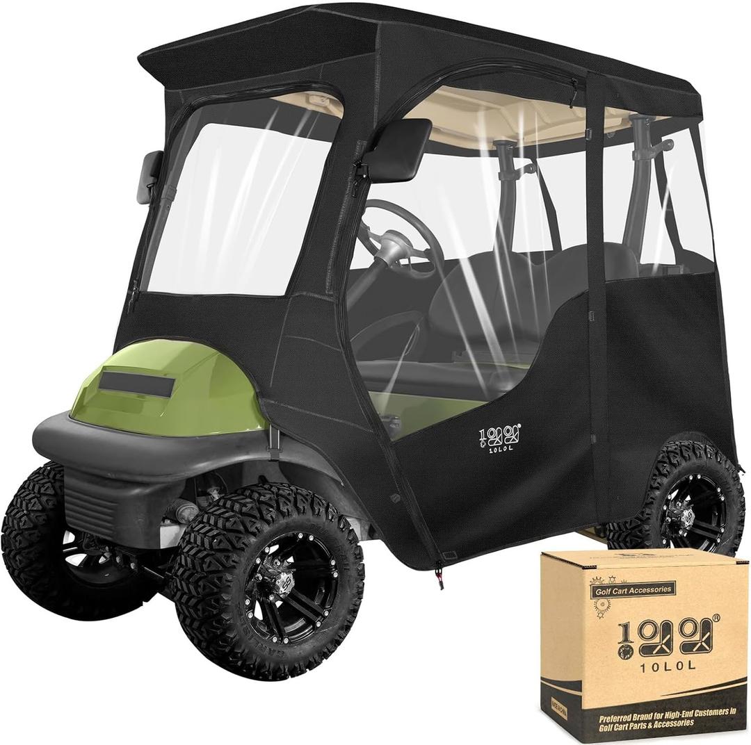10L0L 2 Passenger Golf Cart Driving Enclosure for Club Car Precedent/Onward/Tempo, 4-Sided Clear Window 600D Rain Cover All Weather Windproof Waterproof (Black)