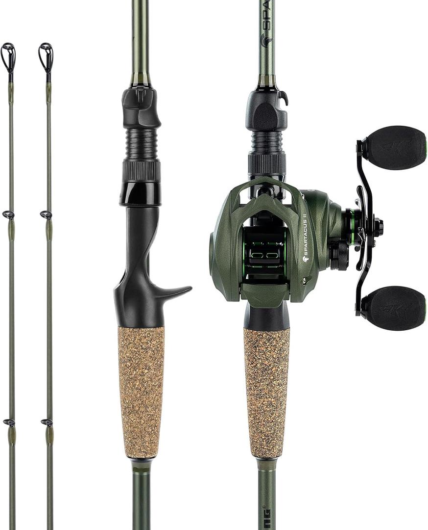 KastKing Spartacus II Twin-Tip Fishing Rod and Reel Combo, Spinning & Casting Combo, Fishing Poles and Reels Combo, KastFlex IM6 Graphite Blanks, 2-Piece Rods with Extra Tip