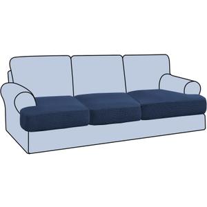 H.VERSAILTEX Stretch 3 Piece T Cushion Sofa Slipcovers Individually Sofa Cushion Covers for 3 Cushion Couch Sofa Seat Cushion Covers with Elastic Bands Featuring Thicker Jacquard Fabric, Navy