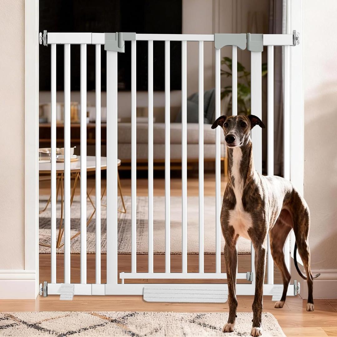 41" Extra Tall Dog/Pet Gate gate for Indoor,Heavy Duty Pressure Mount Baby Gate with Auto-Close & Walk Through,Adjustable Width 30-49.2 Inches, for Stairs, Doorways, Kitchen, White