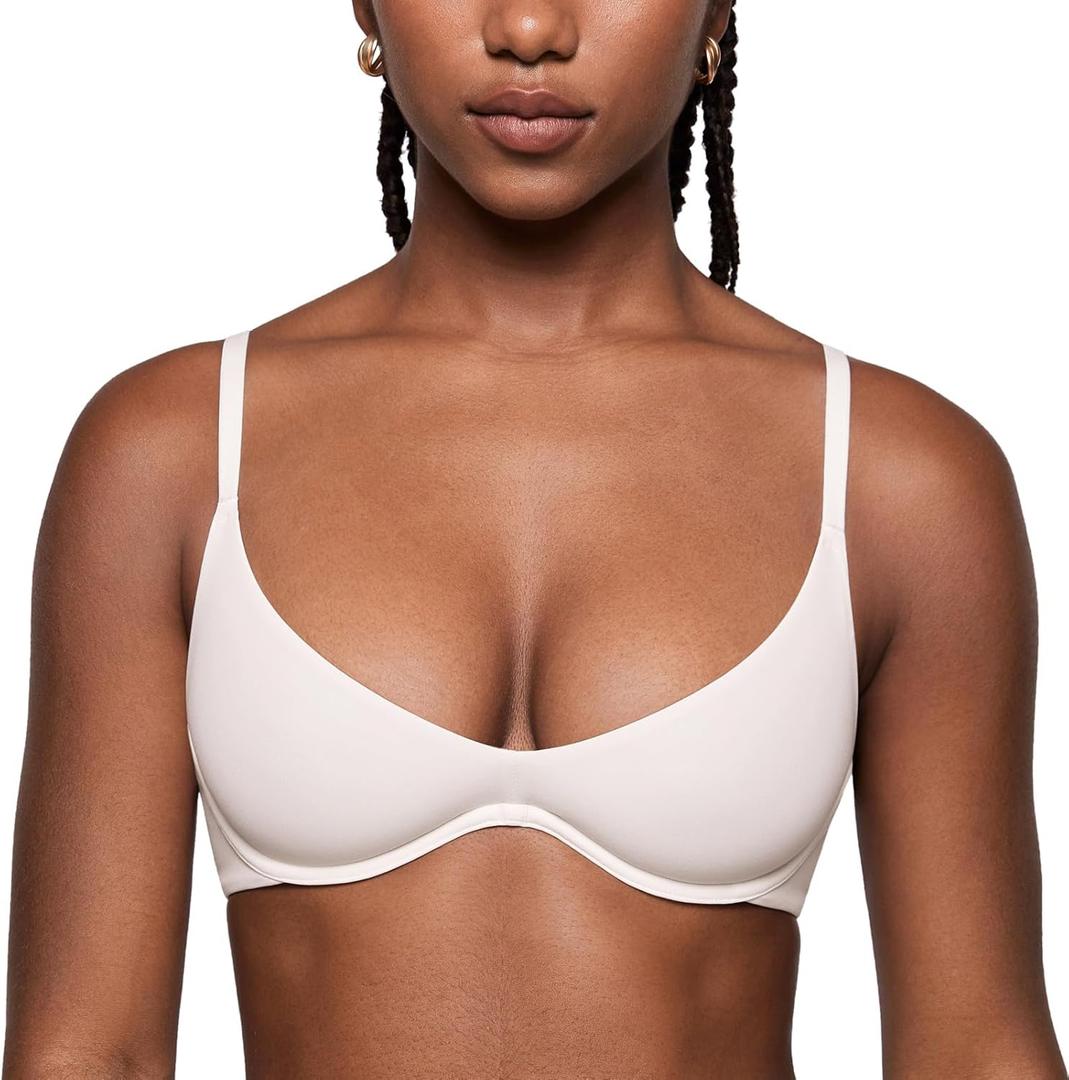 INLYRIC Women's Inbarely Plus Plunge Bra - Unlined Underwire Sexy Demi Balconette Bras (36B, Coconut White)